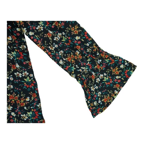 J. Crew Mercantile Ditsy Floral Flared Bell-Sleeve Bow Cuff V-Neck Blouse Size 0 - Picture 4 of 7